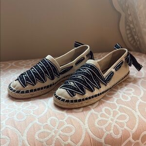 Tory Burch Black and Cream Espadrilles